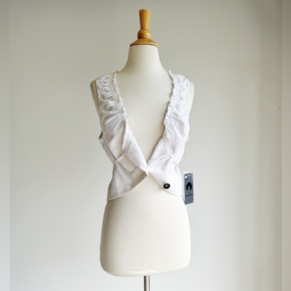 PATRICK ROBINSON X TARGET White Ruffle Trim Deep V Sleeveless Vest Tank Top L - Picture 1 of 7